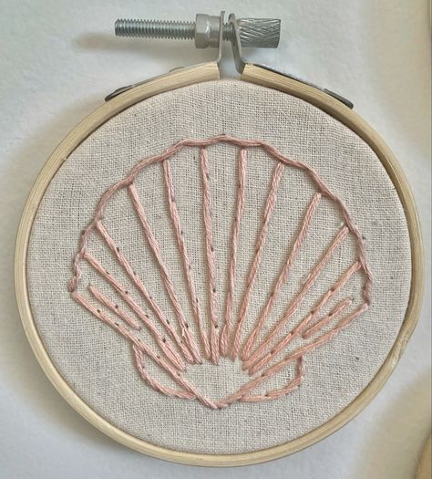 3” embroidery of a clam shell Hand Embroidery Sea Shells, How To Embroider Sea Shells, Clam Shell Embroidery, Shell Embroidery Seashells, Sea Embroidery Pattern, Colorful Embroidery Patterns, Embroidered Sea Shells, Shell Embroidery Design, Clam Embroidery