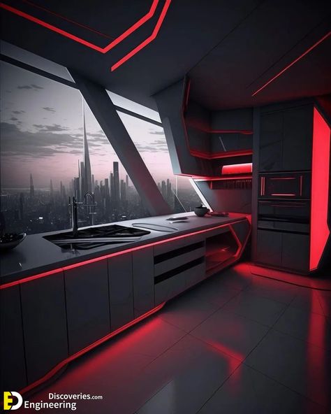 Futuristic Kitchen Design Concepts | Engineering Discoveries Unique Kitchen Cabinets, Organization Kitchen Cabinets, Futuristic Kitchen Design, Futuristic Rooms, Kitchen Cabinets Designs, Futuristic Apartment, Futuristic Kitchen, Kitchen Decoration Ideas, Futuristic House