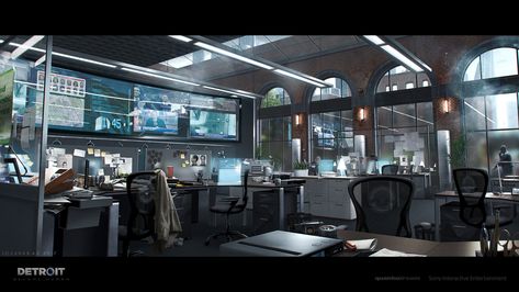 ArtStation - DETROIT : BECOME HUMAN - POLICE STATION CONCEPTS, Romain Jouandeau Dbh Police Station, Police Station Concept Art, Sci Fi Police Station, Cyberpunk Police Station, Police Station Interior, Police Station Background, Background Futuristic, Research Station, Detroit: Become Human