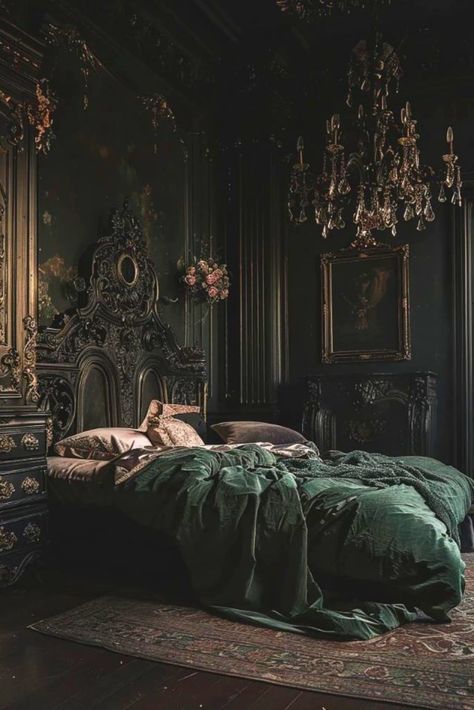 21 Dark Cottagecore Bedroom Ideas – The Crafty Hacks Dark Victorian Bedroom, Vintage Princess Aesthetic Bedroom, Girly Interior Design, Cozy Romantic Bedroom, Girly Interior, Dark Cottagecore Bedroom, Dark Romantic Bedroom, Bedroom Girly, Dark Bedroom Ideas