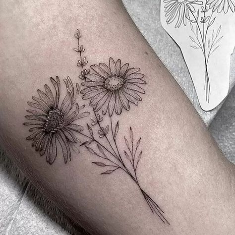 Flower Tattoo Placement, Aster Flower Tattoo, Aster Tattoo, Aster Flower Tattoos, Name Flower Tattoo, Larkspur Tattoo, Gladiolus Tattoo, Water Lily Tattoos, Daisy Flower Tattoos