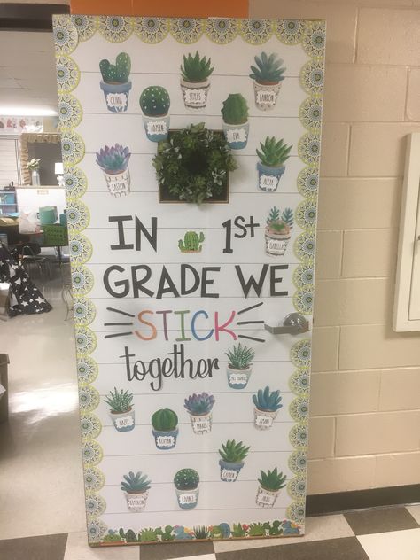 Cactus Theme Classroom Door, Cactus Door Classroom, Eucalyptus Classroom Door Decor, Succulents Classroom Decor, Plant Classroom Door Ideas, Plant Door Decorations Classroom, Classroom Cactus Theme, Cactus Classroom Door Ideas, Cactus Door Decorations Classroom