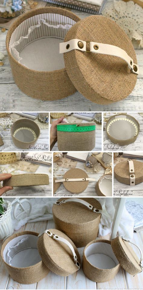 How to make a storage round box ~ DIY Tutorial Ideas! Step by step illustration tutorial. #bag #tutorial #sew #pattern #diy #sewideas #storage #stepbystep #howto #sewingtutorial #handmade #box Hand Made Jewelry Box, Round Box Diy, Hand Bag Tutorial, Box Making Ideas, Design Bags Diy, Box Diy Ideas, Gift Boxes Ideas, Box Decoration Ideas, Step Illustration