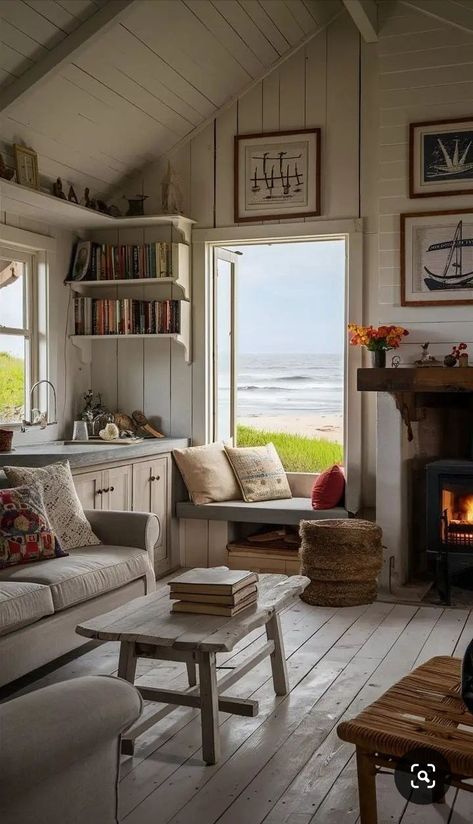 River Cottage Decorating Ideas, Small Cottage Living Room, Cottage Living Room Ideas, Cozy Coastal Living Room, Cozy Coastal Cottage, Boho Dining Room Decor, Coastal Cottage Living Room, Cozy Beach Cottage, Organic Modern Dining Room