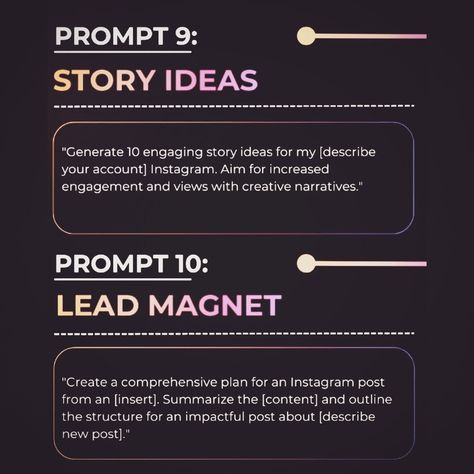 Save this! Feeling stuck on how to write your bio to write a sales magnet? In this post, I provide A-Z ChatGPT prompts for all your Instagram needs, including: Crafting the perfect bio Captivating captions Engaging story highlights Viral Scripts Sales magnet that converts Swipe left to discover these A-Z Prompts for Instagram and take your content to the next level! #instagramtips #instagramgrowth #instagramcontent #contentcreation #contentwriting #copywriting #bioideas #captionideas... Sales Script, Narrative Prompts, Job Advice, Video Script, Script Writing, Content Planning, Media Management, Instagram Growth, Business Advice