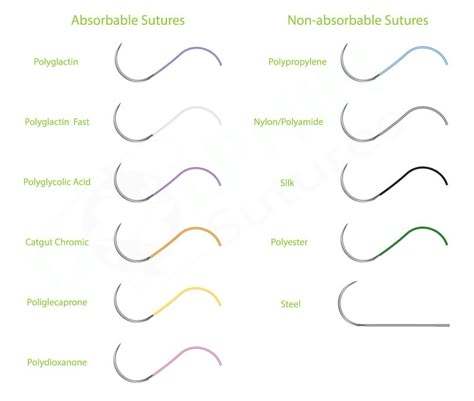 Sutures can be divided into two types, absorbable and non-absorbable sutures. Many more types of surgical sutures manufactured by Dolphin Sutures are elaborated here. Surgical Suture Chart, Surgery Tech, Surgical Technologist Student, Vet Science, Sterile Processing, Perioperative Nursing, Veterinary Nursing, Surg Tech, Vet Nursing