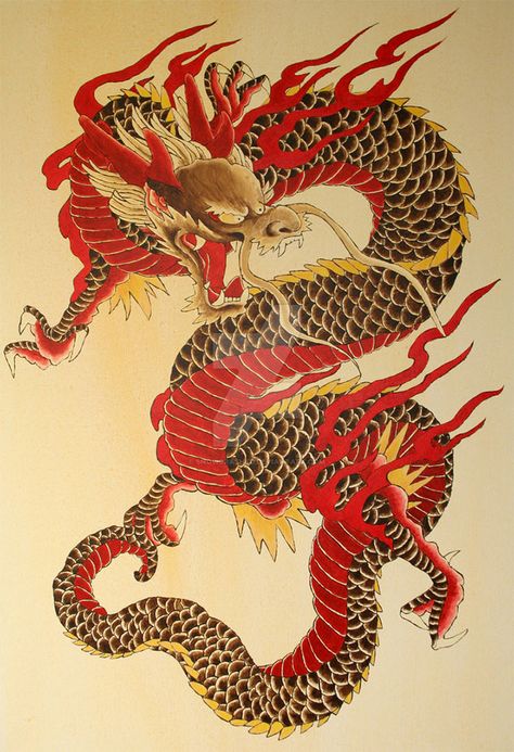 The Dragon by Snowcrashed Samurai Traditional, East Asian Dragon, Traditional Japanese Dragon, Tato Mandala, Dragon Tattoo Meaning, Mystic Dragon, Chinese Dragon Art, Red Dragon Tattoo, Dragon Tattoo Art