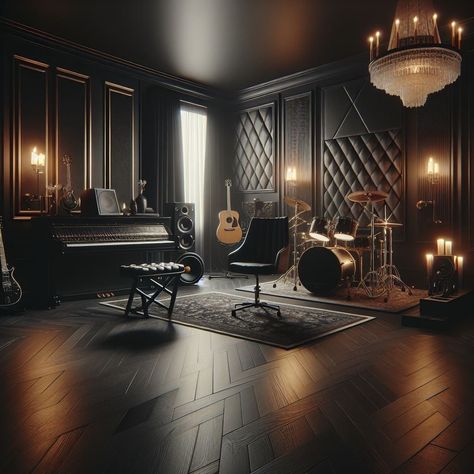 Luxury Music Room, Black Luxury House, London Hampstead, Music Recording Studio, Luxury Mansions, Music Recording, Home Studio Music, Black Room, Mansions Luxury