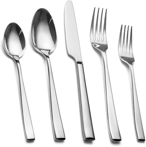 Amazon.com | 40 Piece Silverware Set Service for 8, EIUBUIE Premium Stainless Steel Cutlery Set, Mirror Polished Flatware Sets Heavy Duty and Solid, Modern Kitchen Eating Utensils Set Include Spoons Forks Knives: Flatware Sets Terrarium Bowls, Dog Pooper Scooper, Dessert Tea, Silver Cutlery, Eating Utensils, Car Washer, Unique Mirrors, Cat Bed Furniture, Dog Brushing