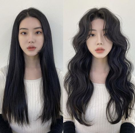 haircut ideas Asian Wavy Hair, Wavy Hair Korean, Asian Hair Perm, Korean Haircut Long, Korean Hairstyle Long, Waterfall Hair, Curly Asian Hair, Korean Wavy Hair, Wavy Hair Perm