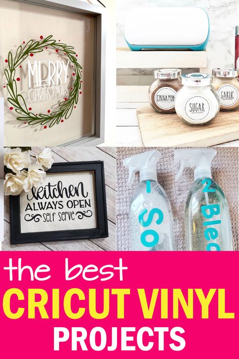 The best vinyl Cricut project ideas to make with your Cricut Maker or Cricut Joy machine. Wine glasses, coffee cups, home decor, gifts, and more. Find your next Cricut craft project. Vinyl Cricut Projects, Cricut Vinyl Projects, Vinyle Cricut, Cricut Explore Projects, Idee Cricut, Projets Cricut, Maker Project, Cricut Projects Beginner, Cricut Free