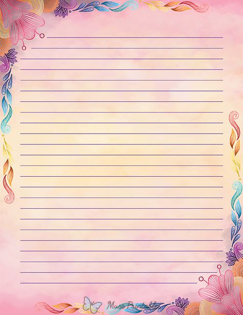 Printable Abstract Floral Stationery Border Paper Printable, Paper With Lines, Free Printable Stationery Paper, Persian Alphabet, Vintage Writing Paper, Printable Stationery Paper, Free Printable Paper, Free Paper Printables, Free Writing Paper