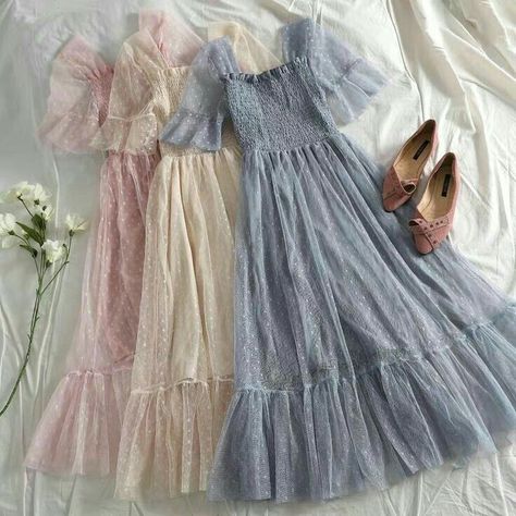 Layers At Home, Pastel Wardrobe, Hair In Layers, Mesh Dresses, Tulle Dresses, Sleeve Ruffles, Trendy Dress Outfits, Stylish Dresses For Girls, Fashion Design Clothes