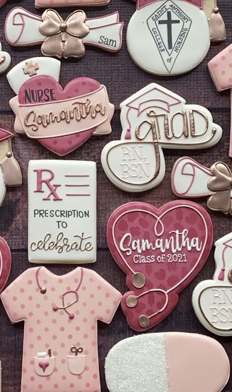 Nurse Cookies Graduation, Phd Cookies, Nursing Graduation Cookies, Chemo Nurse, Retirement Cookies, Nurse Grad Parties, Diy Graduation Decorations, Medical Cookies, Diy Graduation Decorations Party