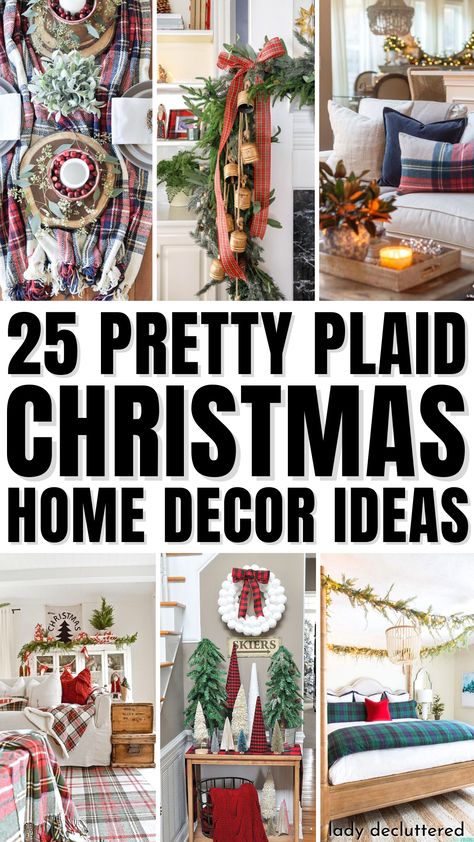 25 Pretty Plaid Christmas Home Decor Ideas Green And Red Christmas Decorations, Buffalo Plaid Mantle Decor, Red Green Plaid Christmas Decor, Plaid Christmas Stockings Ideas, Christmas Plaid Decor Ideas, Classic Plaid Christmas Tree, Mixing Plaids For Christmas, Christmas Decor Ideas Plaid, Red Plaid Christmas Decorations