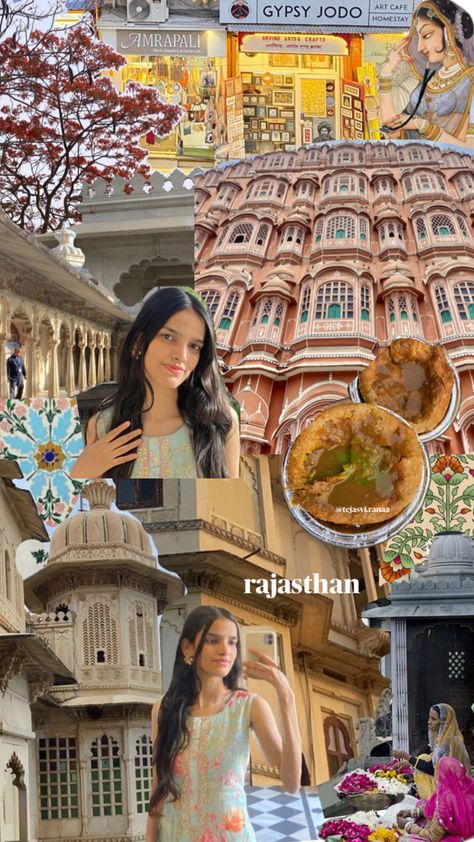 rajasthan aesthetic collages udaipur kachori hawa mahal jaipur city palace indian kurti indian clothes floral motif rajasthani culture art Rajasthan Aesthetic, Palace Indian, Jaipur City Palace, Hawa Mahal Jaipur, City Palace Udaipur, City Palace Jaipur, Rajasthani Culture, Jaipur City, Jaipur Travel