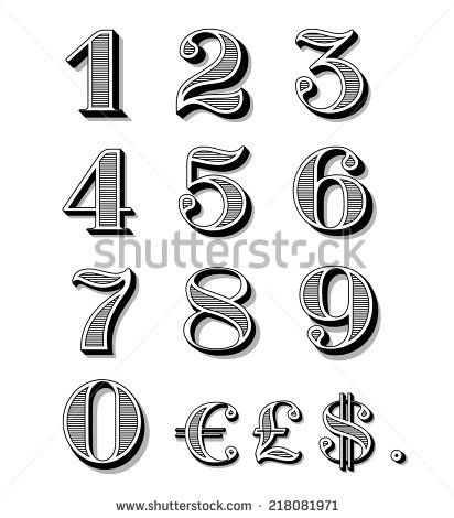 Vintage Antique Numbers Fonts Fancy Numbers, Number Tattoo Fonts, Numbers Typography, Tattoo Lettering Design, Chicano Lettering, Number Fonts, Alphabet Symbols, Tattoo Outline Drawing, Vintage Numbers