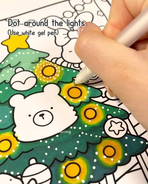 Coco Wyo | Relaxing Coloring Books on Instagram: "Let it glow, let it glow, let it glow! 🎄✨   Here’s one of the many ways to create glowing lights in your drawing and make it shine!  This page is part of “Cozy Friends” Coloring Book, available on Amazon.  Medium: Ohuhu alcohol markers     #cocowyopublishing #cocowyo #cocowyocoloringbook #coloringbookforadults  #coloringbookforadult #adultcoloringbook #adultcoloring  #adultcolouring  #coloringbookaddict  #coloringforgrownups #colouringbookforadults  #coloringcomunity  #coloringbookartist #coloringforfun #coloringtip #coloringtutorial" Alcohol Markers Coloring, Ohuhu Color Combinations, Ohuhu Alcohol Markers, Coco Wyo, Start Journaling, Ohuhu Markers, Bobbie Goods, Coloring Tips, Coloring Ideas