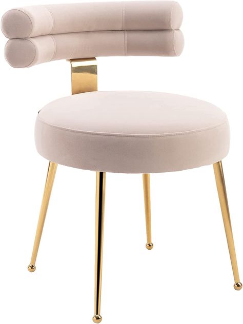 Amazon.com - NIOIIKIT Velvet Dining Chairs Modern Upholstered Side Chairs with Gold Legs, Comfy Curved Back Accent Chairs, Stylish Vanity Chairs for Dining Room, Living Room, Bedroom (1, Ivory) - Chairs Chairs For Vanity, Vanity Chairs With Backs, Meja Makeup, Velvet Vanity Chair, Chairs With Gold Legs, Book Doodles, Modern Bar Stools Kitchen, Woven Bar Stools, Chairs For Dining Room