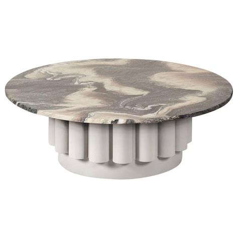 Round Ravine Marble-Top Coffee Table with Fluted Base For Sale at 1stdibs Fluted End Table, Rock Coffee Table, Round Black Coffee Table, Brass Round Coffee Table, Dark River, Eden Rock, Marble Round Coffee Table, Handmade Coffee Table, Wood Columns