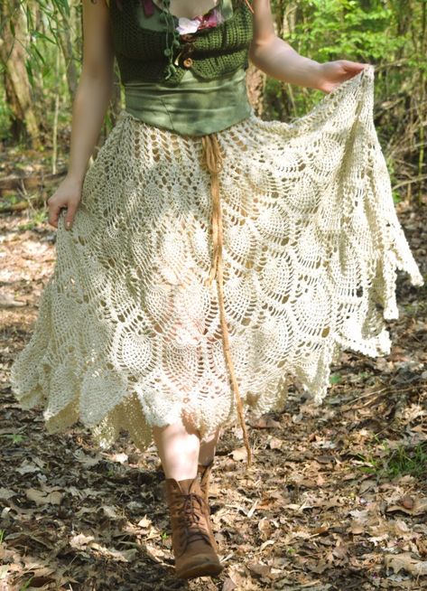 Crochet Lace Vest Pattern, Ren Faire Knitting, Crochet Lace Skirt Pattern, Crochet Lace Skirt Pattern Free, Lace Crochet Skirt, Crochet Ren Faire Costume, Fairy Grunge Crochet Pattern, Druid Crochet Patterns, Free Crochet Patterns Skirt