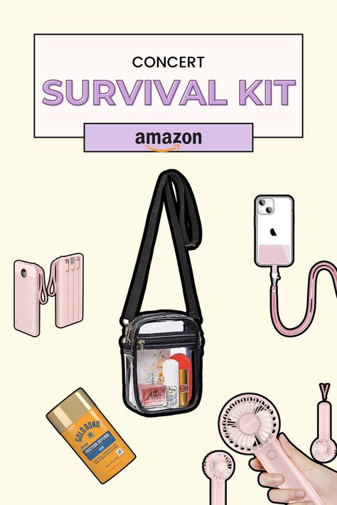 🛒 Shop now and ensure you have everything you need for an unforgettable concert experience! Ensure you have everything you need to maximize your concert enjoyment 🎶🎉 Please note that this link is an affiliate link, and I may earn a commission if you make a purchase through it. Concert Survival Kit, Kpop Concert Checklist, Kpop Concert Essentials, Concert Packing List, Concert Bag Essentials, Concert Must Haves, Concert Necessities, Concert Gift Ideas, Concert Tips