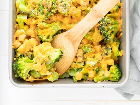 Cheesy Chickpea and Broccoli Bake Recipe Chickpea And Broccoli, Chickpea Broccoli, Lentil Tacos Recipes, American Meals, Salmon Cakes Recipe, Chicken Kebab Recipe, Barbecue Chicken Recipe, Corn Salsa Recipe, Broccoli Bake