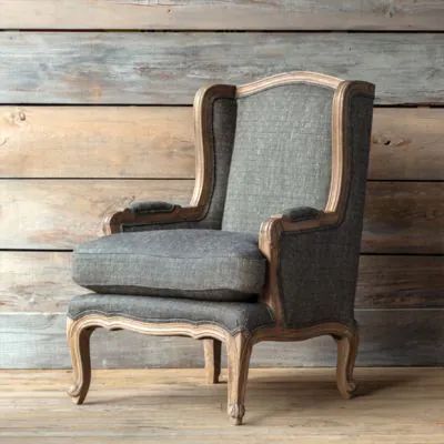 WHITE CHRISTMAS | Shop Sales Events Antique Farmhouse Tweed Chair, Neutral Furniture, Carved Wood Frame, Cottage Furniture, Chair Wood, Shabby Chic Farmhouse, Chic Farmhouse, Farmhouse Furniture, Wing Chair