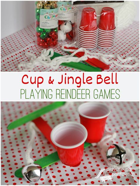 Cup and Jingle Bell - Playing Reindeer Games for the Holidays #holidays #Christmas #game Jingle Bell Game, Classroom Christmas Party, School Christmas Party, Xmas Games, Reindeer Games, Christmas Games For Kids, Holiday Party Games, Christmas Kindergarten, Holiday Party Favors