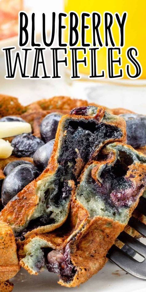 Blueberry Waffles Recipe | Homemade waffles loaded with fresh blueberries are one of our favorite breakfasts. These homemade blueberry waffles are sweet waffles loaded with blueberries for the perfect breakfast. | Click the pin to see more breakfast recipes from Lauren Happel! Blueberry Waffles Recipe, Sweet Waffles, Homemade Blueberry Syrup, Berry Waffles, Easy Waffle Recipe, Waffle Iron Recipes, Blueberry Waffles, Waffle Ingredients, Fluffy Waffles