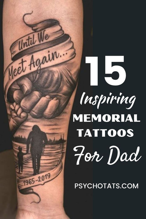 Memorial Tattoos For Dad Fathers Memorial Tattoos, Tatoo Ideas For Dead Father, Tattoo Ideas For Men Memorial, Train Memorial Tattoos, Masculine Memorial Tattoos, In Honor Of Tattoos, Memorial Father Tattoos, Meaningful Tattoos For Lost Loved Ones Grandpa, Father Tribute Tattoo