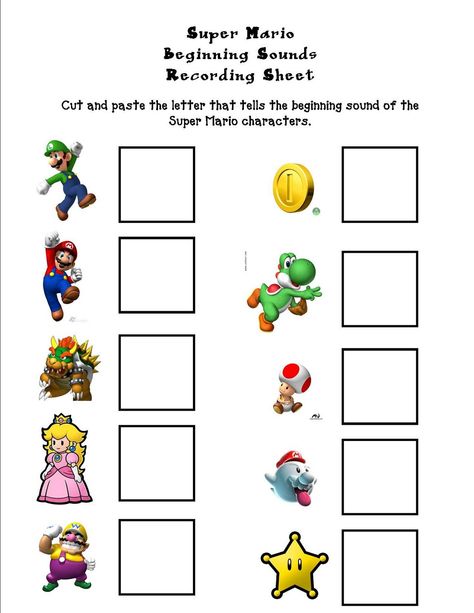 The Pot o' Gold: Super Mario Beginning Sounds . . . whatever works! Super Mario Preschool Activities, Super Mario Kindergarten Activities, Mario Activities For Kids, Mario Worksheets Free Printable, Super Mario Activities For Kids, Super Mario Worksheets, Mario Worksheets, Mario Activity Sheets, Teach Boxes