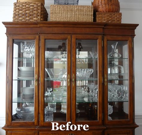 China Cabinet With Glass Shelves, Decorating A China Cabinet Ideas, Mirrored China Cabinet, China Cabinet In Entryway, Ideas For China Cabinet Display, How To Style China Cabinet Display, Organizing China Cabinet, China Cabinet Separated, Styling China Cabinet Display