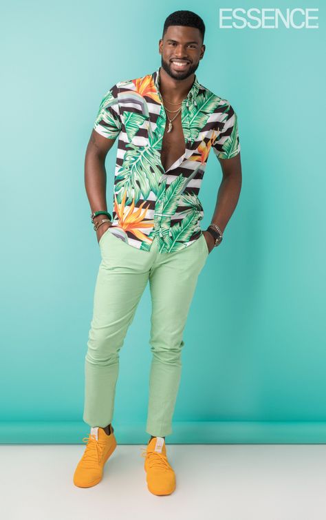 'Insecure' Actor Broderick Hunter Keeps His Cool In Hawaiian Prints - Essence Broderick Hunter, Black Men Fashion Casual, Black Men Fashion Swag, African Men Fashion, Mens Fashion Casual Outfits, Yellow Shoes, Stylish Mens Outfits, Men Fashion Casual Outfits, Black Men Fashion