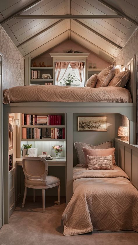 Loft Bed Nook, Tiny Guest Room Ideas, Tiny House Loft Bedroom Ideas, Bed In Nook, Small Room Ideas Bedroom Space Saving, Cozy Tiny Bedroom, Mini Bedroom Ideas, Pbteen Bedroom, Mini House Ideas