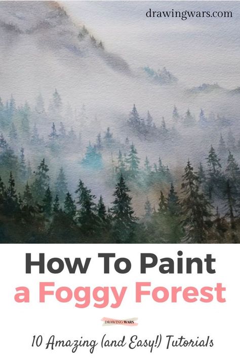 How To Paint Foggy Forest, Forest Painting Acrylic Step By Step, How To Paint Forest, Forest Painting Acrylic Easy, Forest Painting Tutorial, Forest Painting Acrylic, Paint A Forest, Foggy Forest Painting, Pine Tree Painting