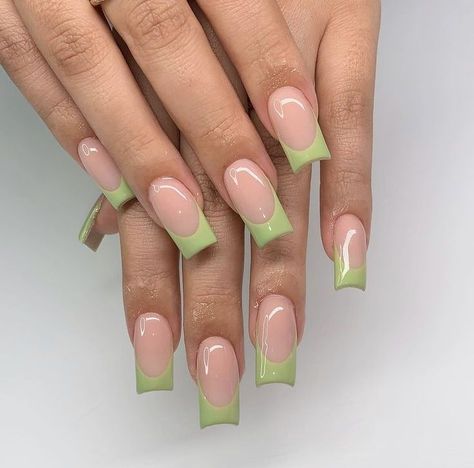 Green Nails French, Jade Nails, Nails French Tip, Green Acrylic Nails, French Tip Acrylic Nails, Short Square Acrylic Nails, Nails French, Bling Acrylic Nails, Acrylic Nails Coffin Short