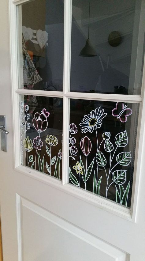 Window Drawing, Spring Garden Flowers, Spring Window, Aesthetic Couple, Hobby Room, Deco Floral, Window Art, Window Painting, Chalk Art