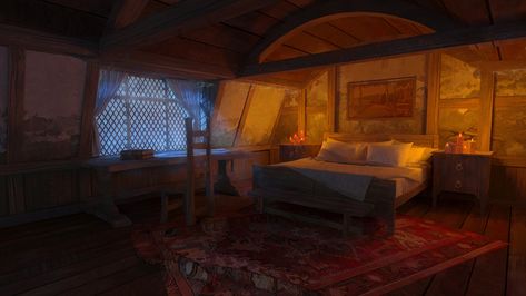 ArtStation - Environments for Middara: Unintentional Malum, Roman Kuteynikov Bedroom Concept Art, Fantasy Inn, Medieval Bed, Medieval Bedroom, Bedroom Concept, Dj Room, Whimsical Bedroom, Fantasy Bedroom, Bedroom Drawing