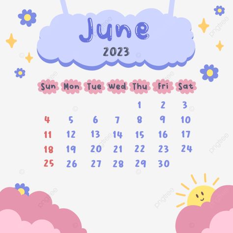 June Calendar 2023 Aesthetic, Calendar 2023 June, Calendar Cute Design, June Calendar 2023, Cloud Ornament, Aesthetic Transparent, 2023 Monthly Calendar, Pink Calendar, Flower Cloud