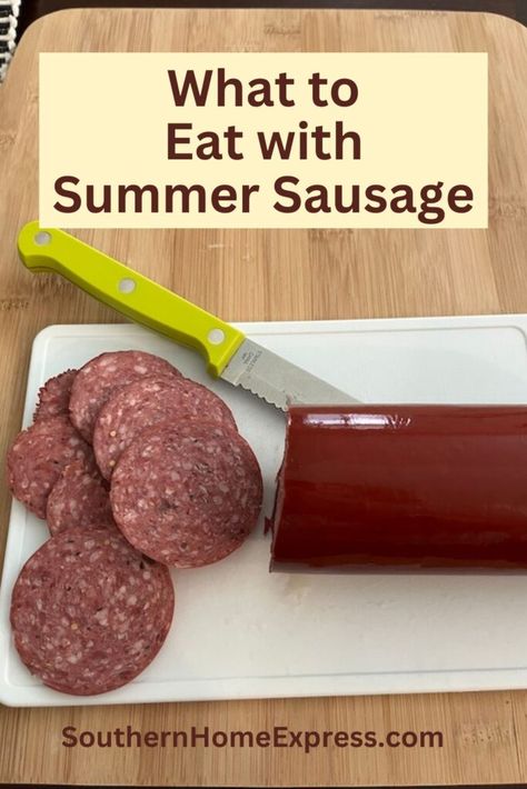 Summer sausage is a versatile and tasty treat you can enjoy in many ways. Discover some great foods to eat with summer sausage in this post. The post What to Eat with Summer Sausage (Cheese and More) appeared first on Southern Home Express. Summer Sausage Sandwich, Summer Sausage Recipes Appetizers, What To Do With Summer Sausage, Summer Sausage Meal Ideas, Summer Sausage Lunch Ideas, Sausage And Cheese Platter Ideas, Beef Summer Sausage Recipes, Meals With Summer Sausage, Recipes With Summer Sausage