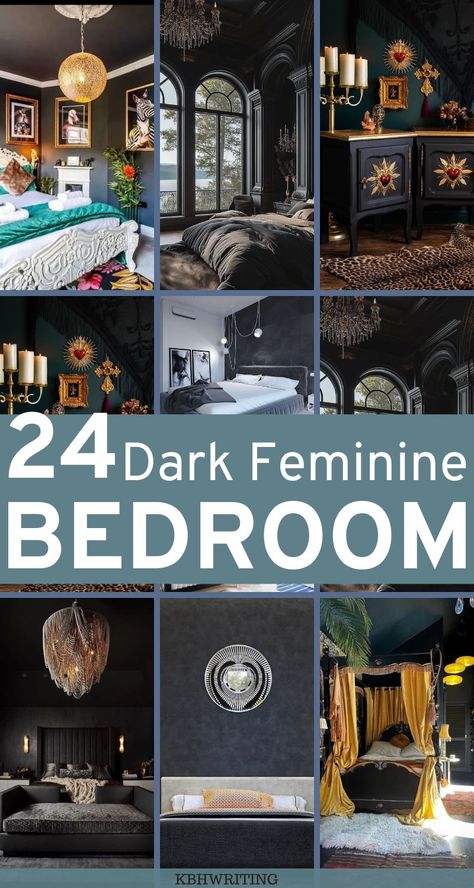 23 Dark Feminine Bedroom Decorations Dark Country House, Bedroom Rich, Dark Romantic Bedroom, Dark Feminine Bedroom, Feminine Bedroom Decor, Dark Cozy Bedroom, Dramatic Bedroom, Country House Bedroom, Dark Blue Bedrooms