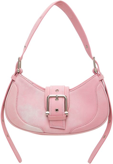 Buffed leather shoulder bag in pink. · Fading throughout · Detachable and adjustable shoulder strap · Pin-buckle tab at face · Magnetic press-stud flap · Zip closure · Patch pocket at interior · Faux-suede lining · Logo-engraved silver-tone hardware · H6 x W11.25 x D3.25 Supplier color: Vintage pink Studio Bag, Pink Shoulder Bag, Beige Bag, Girly Bags, Pink Handbags, Color Vintage, Pink Purse, Pretty Bags, Vintage Purse