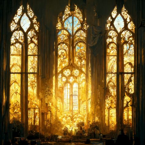 Golden Church Light Cleric Aesthetic, Fantasy Church Art, Cleric Aesthetic, Apollo Aesthetic, Gold Aesthetic, Yellow Aesthetic, Stained Glass Windows, Aesthetic Pictures, Ramen