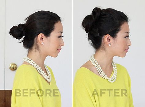 flathead | ExtraPetite.com | Flickr Shoulder Length Hair, Bun Hairstyles, How To Bun, Spin Pin, Interview Hairstyles, Office Hairstyles, Work Hairstyles, Asian Hair, Layered Hair