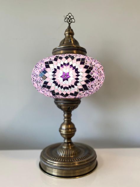 "- Handmade in Turkey - Unique Style - Ready to ship in 1-3 business days Measures; Height: 55 cm (21.6\") , Globe Height: 27 cm (10.6\") Mosaic lamps look different when they are turned off and when they are on, please see the picture how this gorgeous lamp look when it is lit and not lit. Estimate Delivery After Shipping; US / Canada 3-5 business days EU/ UK 2-3 business days Rest of the World 2-5 business days For wholesale inquiries and other questions please contact us." Turkish Lanterns, Mosaic Lamps, Turkish Home Decor, Turkish Lights, Lamp Inspiration, Turkish Lamp, Lamp Pink, Turkish Mosaic Lamp, Turkish Mosaic