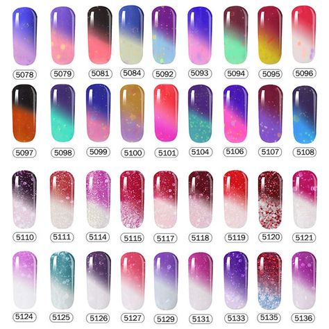 Mood Changing Nails, Nail Polish Combinations, Nail Color Combinations, Black And White Nail Designs, Color Change Nail Polish, Hard Gel Nails, Color Changing Nails, Gel Colors, Nail Art Designs Summer