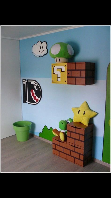 Mario Decorations, Mario Bros Room, Boys Den, Super Mario Room, Mario Room, Mario E Luigi, Mario Bros Birthday, Mario Bros Party, Super Mario Birthday Party