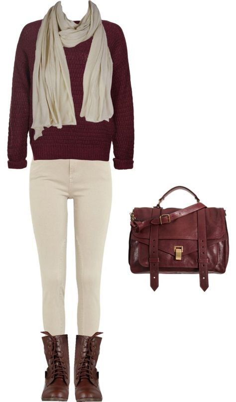 "Burgundy and Cream" by volleyballer985 on Polyvore Outfit Maroon, Cream Outfit, Autumn Style, Cream Color, Autumn Fashion, Bags For Women, Designer Clothes, Shoe Bag, Ootd