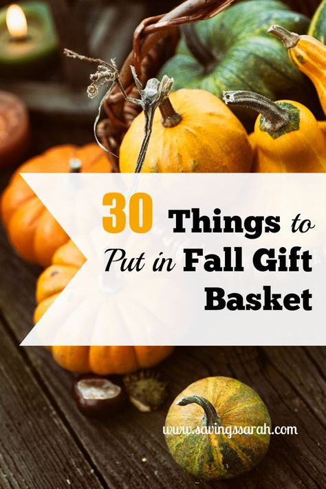 What better way to celebrate the changing seasons than a Fall Gift Basket. Here are 30 ideas of what to put in it. Your friends and family will be delighted to receive. Have a look. Fall Basket Ideas, Thanksgiving Gift Basket, Thanksgiving Baskets, Theme Baskets, Fall Gift Baskets, Auction Basket, Pumpkins And Gourds, Halloween Gift Baskets, Auction Baskets